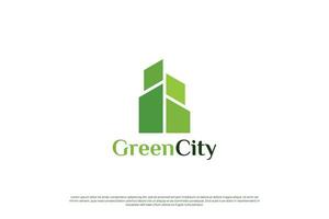 grön stad logotyp design. eco stad logotyp mall. symbol ikon för bostads, lägenhet och stad. vektor