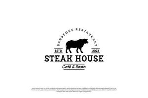 Steak Haus, Grill und Grill Logo Design. retro Etikette zum Restaurant. vektor