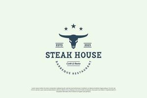 Jahrgang Etikette Steak Haus Logo Vektor. vektor