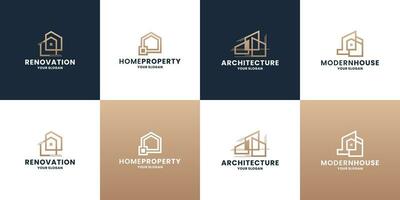 uppsättning av byggnad verklig egendom logotyp design . fast egendom, modern hus, logotyp design vektor