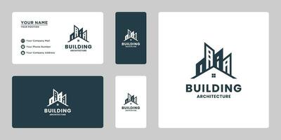 verklig egendom byggnad logotyp design. hus och stad kombinera. vektor