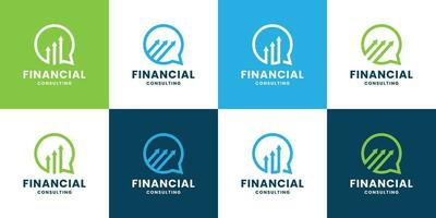 finanziell Beratung Logo Design Sammlungen. Blase Plaudern mit Pfeil Logo kombinieren vektor