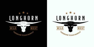 Longhorn Büffel, Kuh, Logo Design Abzeichen Jahrgang Stil vektor