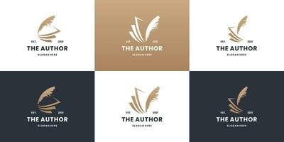 samling av författare logotyp design. bok berättelse logotyp mall med fjäder och abstrakt bok vektor