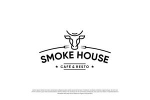 Steak Haus, Fleisch Geschäft Logo Design mit Jahrgang Stil. vektor