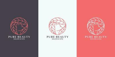 Schönheit Frau mit Blatt Logo Design Vorlage zum Ihre kosmetisch Marke, Saloon, Spa vektor