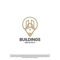 minimalistisch Gebäude Logo Design kombinieren Haus mit Wolkenkratzer vektor
