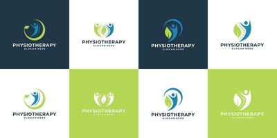 uppsättning av mänsklig hälsa vård logotyp, fysioterapi logotyp design samling. vektor