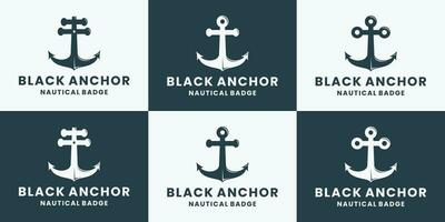 uppsättning av svart ankare logotyp design årgång vektor