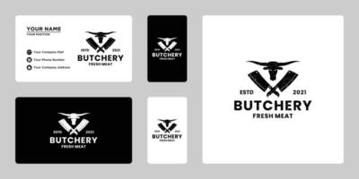 retro butchery logotyp design element för specerier, restaurang, affär och Lagra vektor