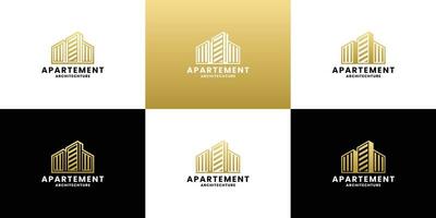 byggnad logotyp design samling. lägenhet logotyp med gyllene Färg vektor
