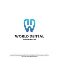 Dental mit Brief w h Logo Design Kombination. modern Dental Gesundheit Logo zum Zahnheilkunde Geschäft vektor