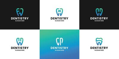 tandvård, dental kombinera med initialer brev logotyp design. vektor