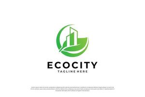 grön stad logotyp design. symbol ikon för bostads, lägenhet och stad. vektor