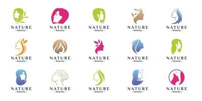 uppsättning av skönhet kvinna logotyp design för kosmetisk, salong, och spa företag. vektor