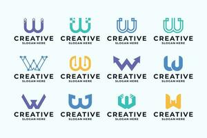 uppsättning av första brev w logotyp design med kreativ kombination begrepp. vektor