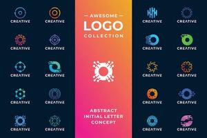 uppsättning av kreativ brev o digital teknologi logotyp design. vektor