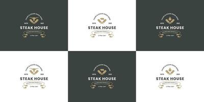 einstellen von Steak Haus Etiketten Logo Design Jahrgang Abzeichen. vektor