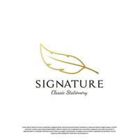 fjäder signatur penna logotyp design mall vektor