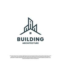 minimalistisch Gebäude Logo Design kombinieren Haus mit Wolkenkratzer vektor