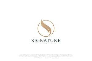 golden Feder Unterschrift Logo Design. Feder Stift Logo Vorlage. vektor