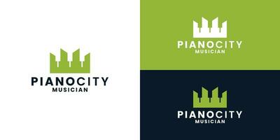 piano stad logotyp design vektor. pianist, musiker stad vektor