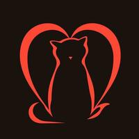 ai generiert Liebe zum Haustier rot Linie Logo. Herz Symbol mit inländisch Katze innen. Tier Hingabe. Design Element. ai Kunst zum korporativ Marke, Haustier Geschäft Anfang vektor