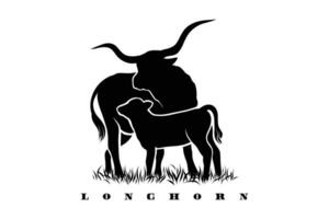 longhorn illustration i silhuett stil vektor
