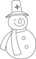 snögubbe tecknad serie dragen med enkel rader. de snögubbe har gren vapen, bär en hatt, och är Utsmyckad för jul med en glad snögubbe tecknad serie har roligt på jul dag. vektor
