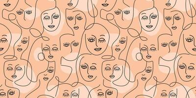 nahtlos Muster mit linear Gesichter von Mädchen. abstrakt Silhouetten von Frauen, anders Formen. Vektor Grafik.