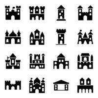 packa av medeltida byggnader ikoner vektor