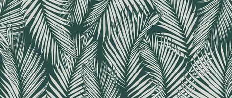 tropisk löv bakgrund vektor. naturlig djungel handflatan löv design i minimal blek blå Färg med kontur linje konst stil. design för tyg, skriva ut, omslag, baner, dekoration, tapet. vektor