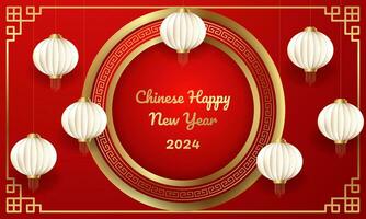 kinesisk Lycklig ny år med lykta på röd bakgrund. - vektor. vektor