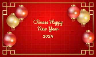 kinesisk Lycklig ny år med lykta på röd bakgrund. - vektor. vektor