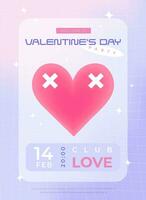 modern y2k Design Valentinstag Tag Party Einladung, Poster. modisch Pastell- Sanft Farbe Vektor Illustration mit Herz, abstrakt Formen, Sterne, Gradient und Typografie.