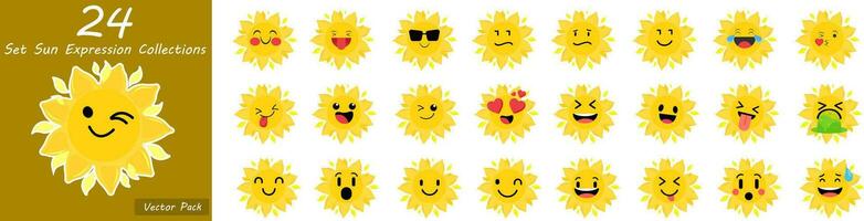 Sammlung von Unterschied Emoticon Symbol von süß Sonne Karikatur auf Weiß Hintergrund Vektor Illustration