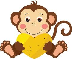 bezaubernd Affe halten ein Banane Herz vektor