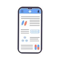 smartphone skärm med manlig läkare ger uppkopplad diagnos. ett app med läkare samråd eller råd. medicinsk forskare samtal handla om piller och medicin. fråga läkare. vektor illustration.