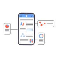 smartphone skärm med manlig läkare ger uppkopplad diagnos. ett app med läkare samråd eller råd. medicinsk forskare samtal handla om piller och medicin. fråga läkare. vektor illustration.