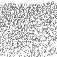 Menschen überfüllt auf Stadion zu jubeln Sport schwarz Linie Illustration Vektor Hand gezeichnet isoliert auf Weiß Hintergrund