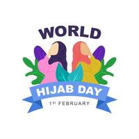 Vektor Illustration von Welt Hijab Tag gefeiert jeder Jahr auf Februar 1. Gruß Karte Poster mit Muslim Frau mit Hijab im eben Stil