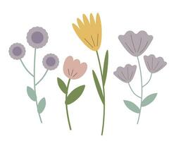 vår blommor uppsättning. söt tecknad serie illustration i pastell färger. vektor