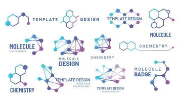 Molekül Logos. Chemie und Wissenschaft Logo mit sechseckig Struktur und molekular Gitter Vorlagen vektor