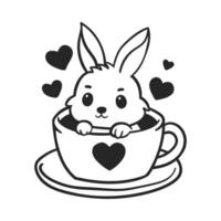 süß Hase im Kaffee Tasse Linie Kunst Vektor Illustration