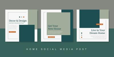 lyx modern social media hem försäljning mall. husbanner minimalistisk marknadsföring med grön bakgrund. vektor illustration