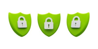 säkerhet begrepp med grön sköldar och hänglås, representerar data skydd, Integritet, och Cybersäkerhet åtgärder. vektor stock illustration