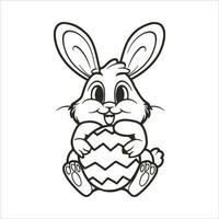 påsk kanin med ett påsk ägg. svart och vit vektor illustration för färg bok linje konst.
