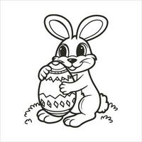 Ostern Hase mit ein Ostern Ei. schwarz und Weiß Vektor Illustration zum Färbung Buch Linie Kunst.