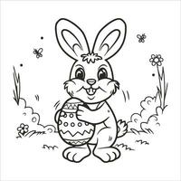 Ostern Hase mit ein Ostern Ei. schwarz und Weiß Vektor Illustration zum Färbung Buch Linie Kunst.