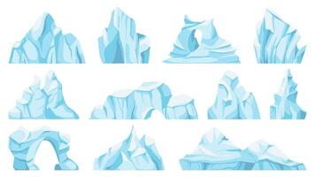 tecknad serie isberg. drivande arktisk glaciär eller is sten. frysta vatten, antarktisk is toppar, isig berg för spel, natur objekt vektor uppsättning